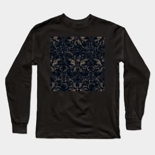 Intricate gold and cream colored floral filigree pattern against black backdrop - Simple and elegant ! Long Sleeve T-Shirt